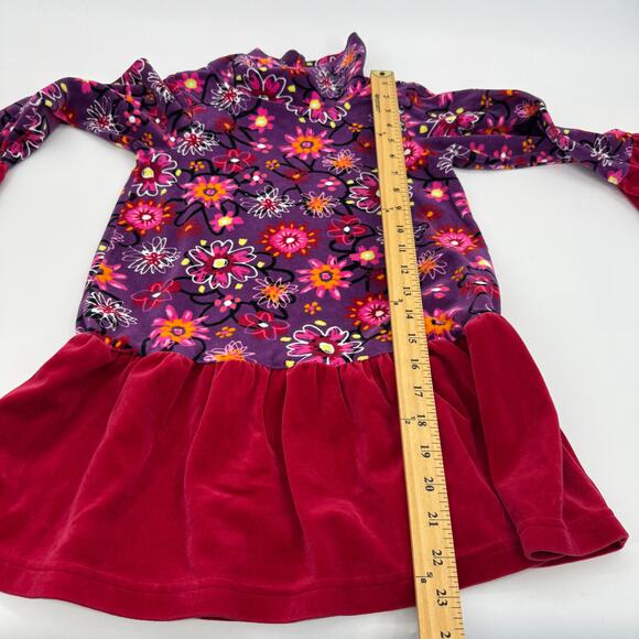 HANNA ANDERSON Velour Tunic Dress Size 110 / US 5 Floral Drop Waist Turtle Neck - Picture 5 of 6
